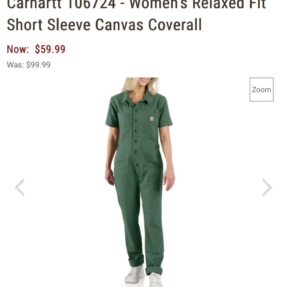 Carhartt Women's Olive Green Short-Sleeve Utility Jumpsuit